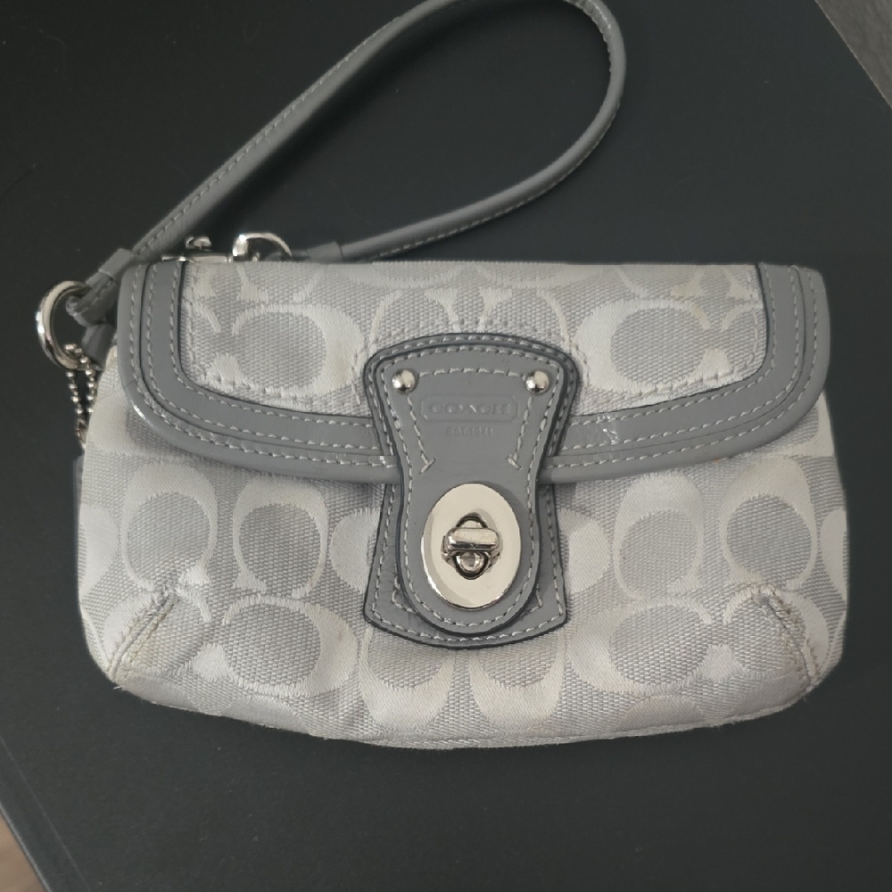 Coach Gray Wristlet Bag.